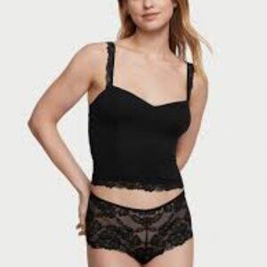 Victoria's Secret Modal & Lace Cropped Cami Set Size M Black